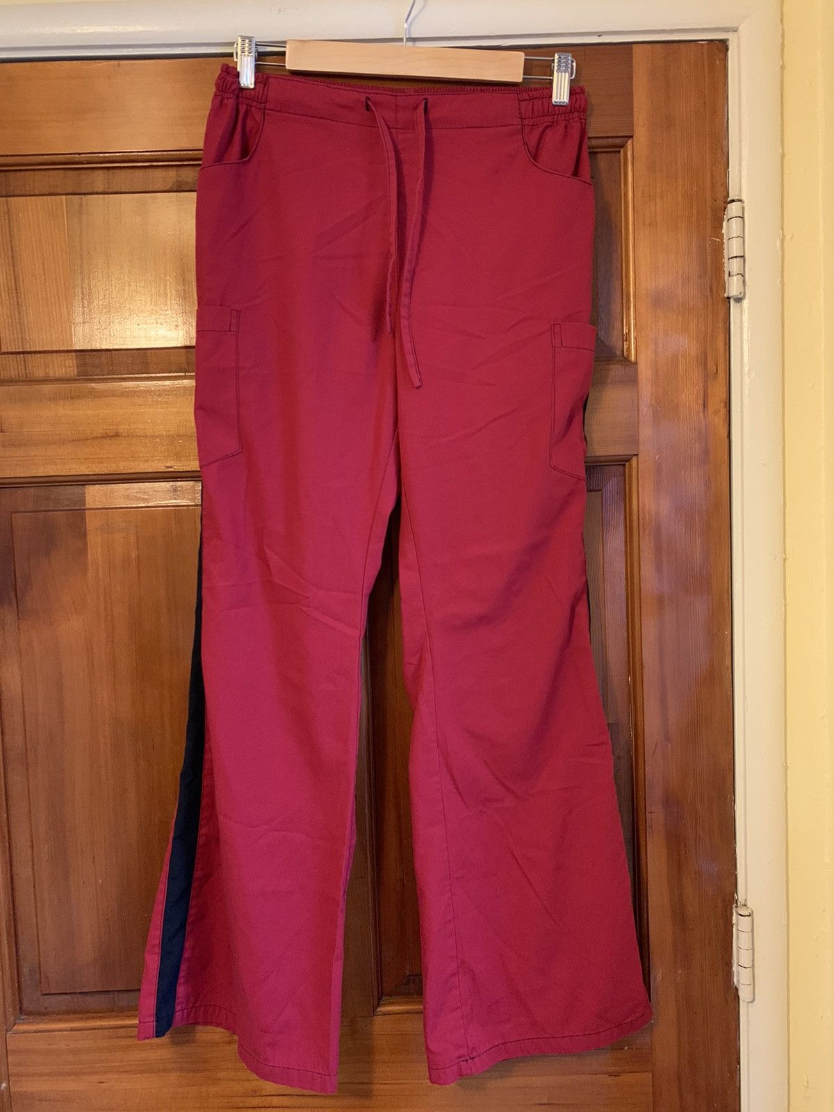 *RARE* Vintage Flared Leg Stripe Scrub Cargo Pocket Pants
