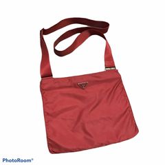 Prada Tessuto Red Nylon Cargo Mini Pouch on Lanyard Neck Bag New