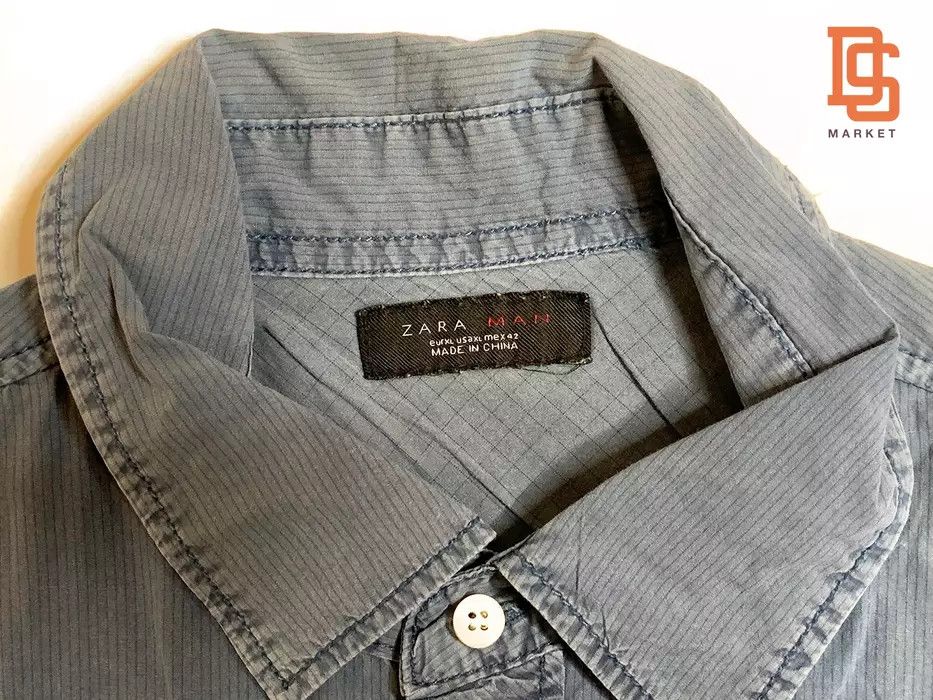 Zara ZARA MAN STRIPED SHORT SLEEVE SHIRT XL NAVY BLUE Size US XL / EU 56 / 4 - 3 Thumbnail