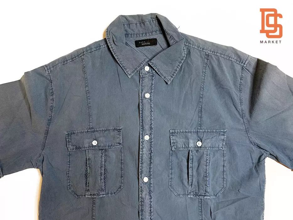 Zara ZARA MAN STRIPED SHORT SLEEVE SHIRT XL NAVY BLUE Size US XL / EU 56 / 4 - 2 Thumbnail