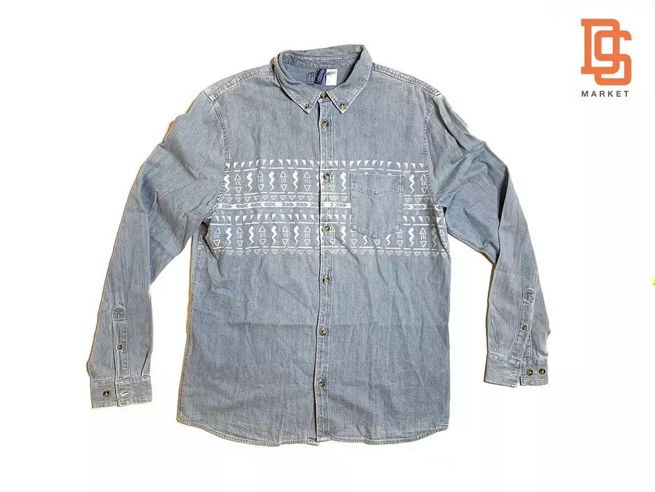 H&M H&M LONG SLEEVE STRIPED DENIM CHAMBRAY SHIRT LARGE BLUE Size US L / EU 52-54 / 3 - 1 Thumbnail