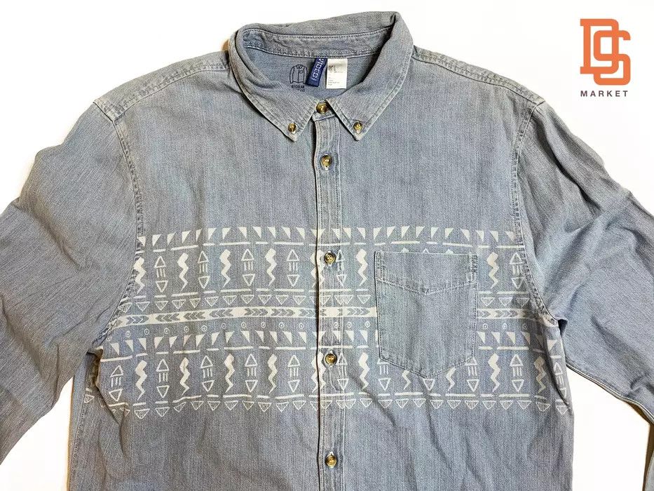 H&M H&M LONG SLEEVE STRIPED DENIM CHAMBRAY SHIRT LARGE BLUE Size US L / EU 52-54 / 3 - 2 Thumbnail