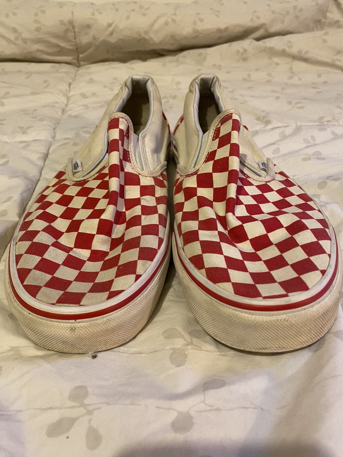 Vans red check orders slip on