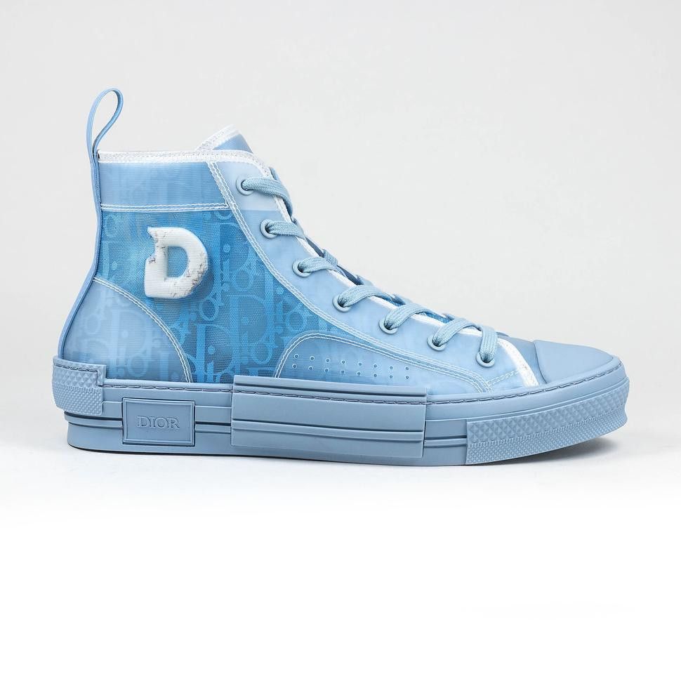 B23 Blue Dior Oblique Pixel Canvas High Top Sneaker