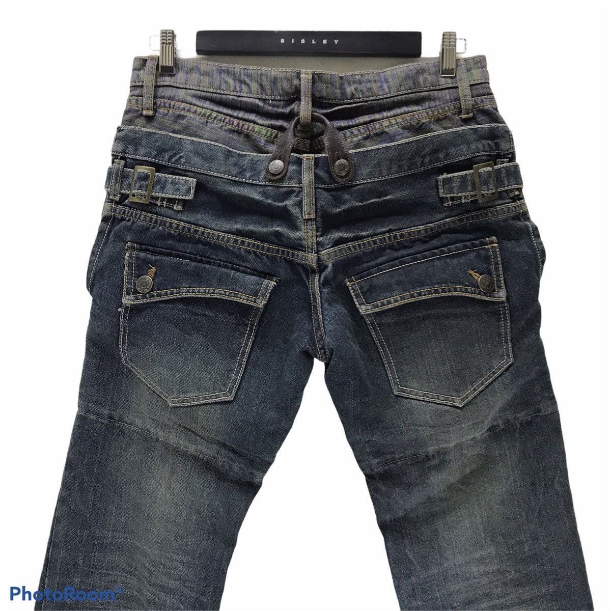 Japanese Brand Gumu Denim Double Waist Jeans Multicolour Stitch PPFM Size US 31 - 1 Thumbnail