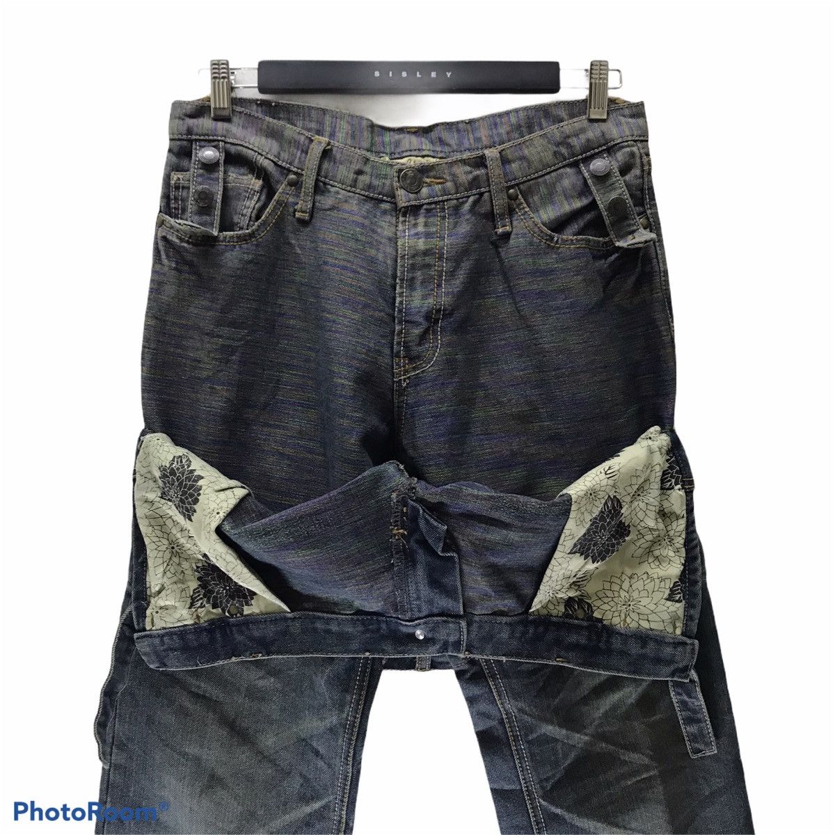 Japanese Brand Gumu Denim Double Waist Jeans Multicolour Stitch PPFM Size US 31 - 8 Thumbnail
