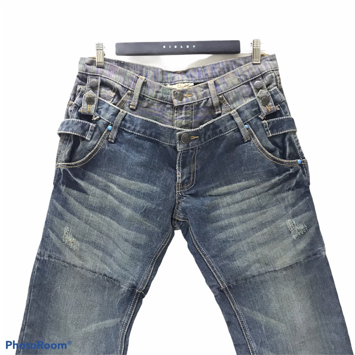 Japanese Brand Gumu Denim Double Waist Jeans Multicolour Stitch PPFM Size US 31 - 7 Thumbnail