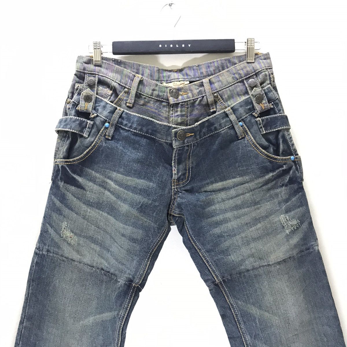 Japanese Brand Gumu Denim Double Waist Jeans Multicolour Stitch PPFM Size US 31 - 4 Thumbnail