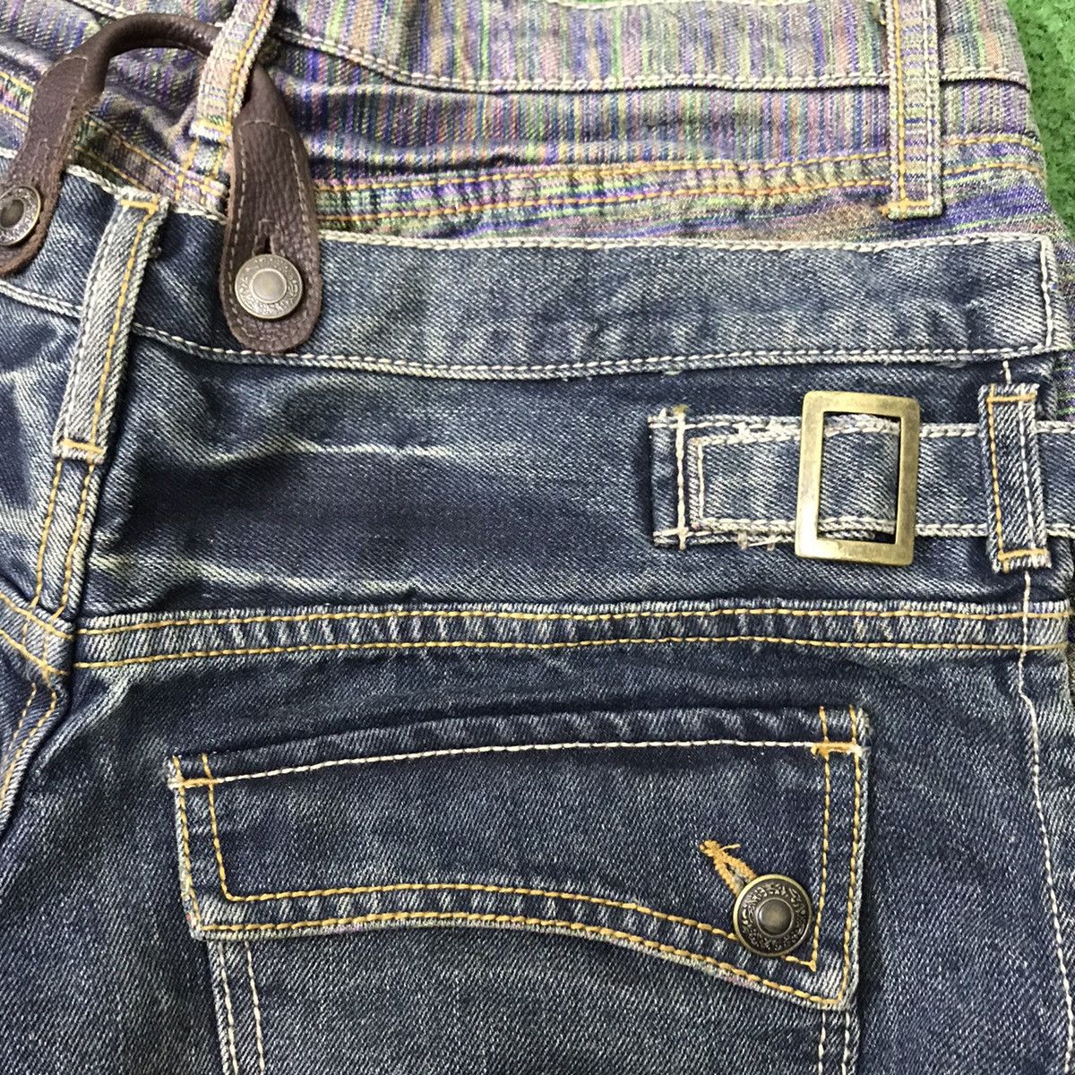 Japanese Brand Gumu Denim Double Waist Jeans Multicolour Stitch PPFM Size US 31 - 13 Thumbnail