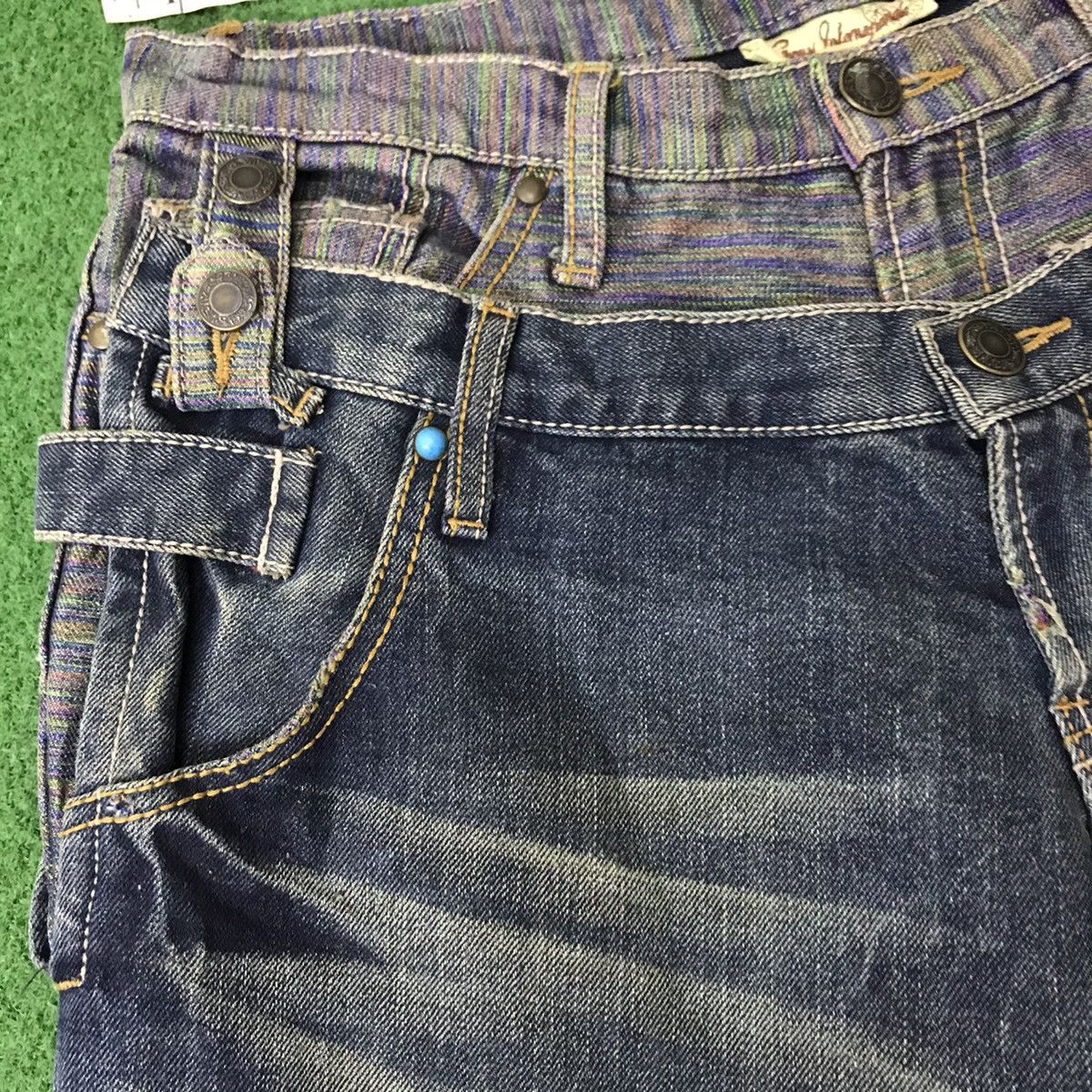 Japanese Brand Gumu Denim Double Waist Jeans Multicolour Stitch PPFM Size US 31 - 12 Thumbnail