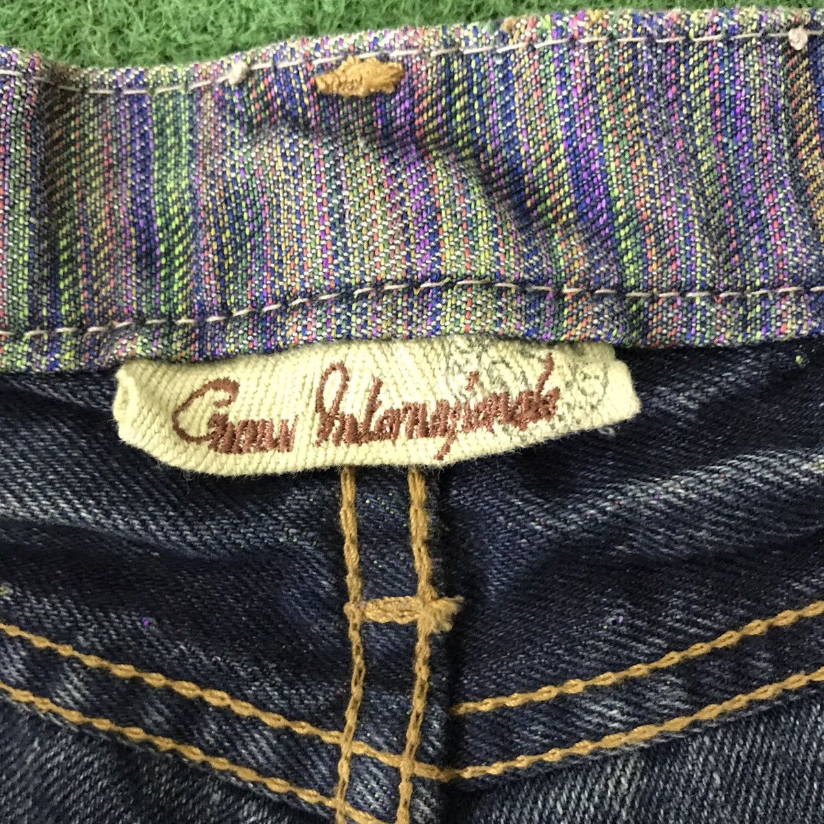 Japanese Brand Gumu Denim Double Waist Jeans Multicolour Stitch PPFM Size US 31 - 18 Thumbnail