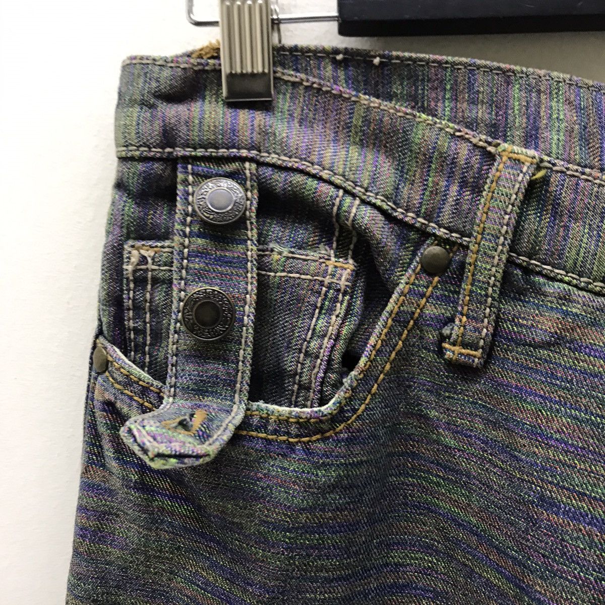 Japanese Brand Gumu Denim Double Waist Jeans Multicolour Stitch PPFM Size US 31 - 10 Thumbnail