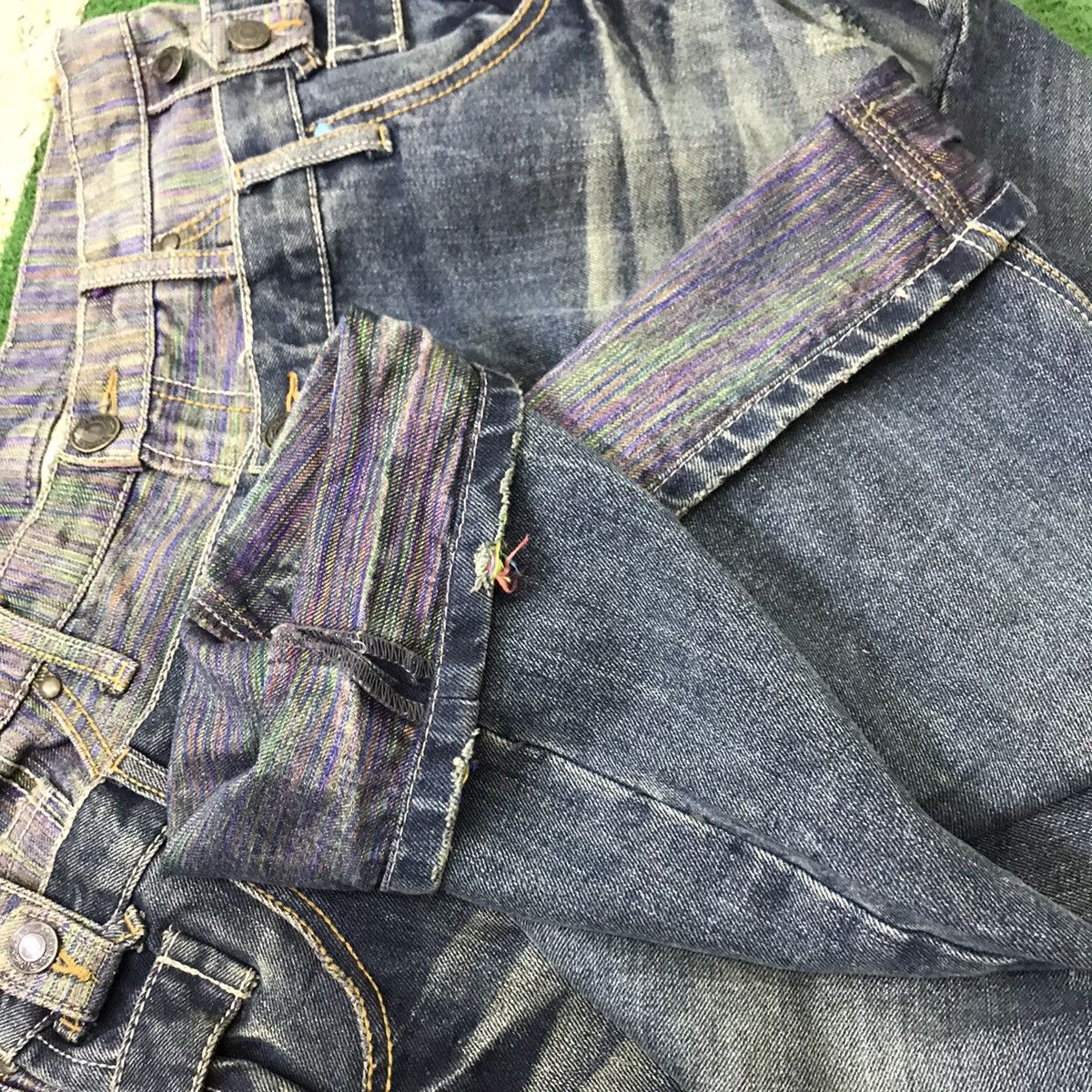 Japanese Brand Gumu Denim Double Waist Jeans Multicolour Stitch PPFM Size US 31 - 17 Thumbnail