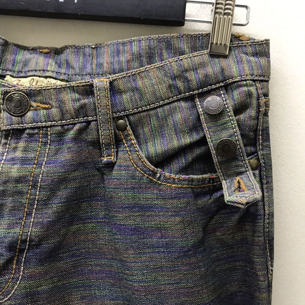Japanese Brand Gumu Denim Double Waist Jeans Multicolour Stitch PPFM Size US 31 - 11 Thumbnail