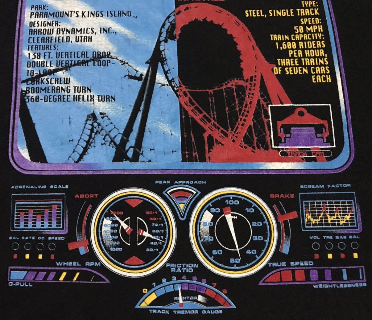 Vintage Vintage Paramount Kings Island Vortex Roller Coaster Tshirt Size US L / EU 52-54 / 3 - 4 Thumbnail