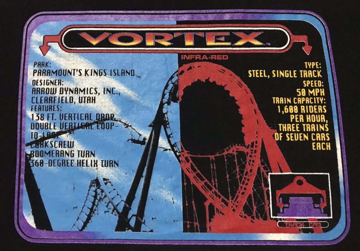 Vintage Vintage Paramount Kings Island Vortex Roller Coaster Tshirt Size US L / EU 52-54 / 3 - 3 Thumbnail