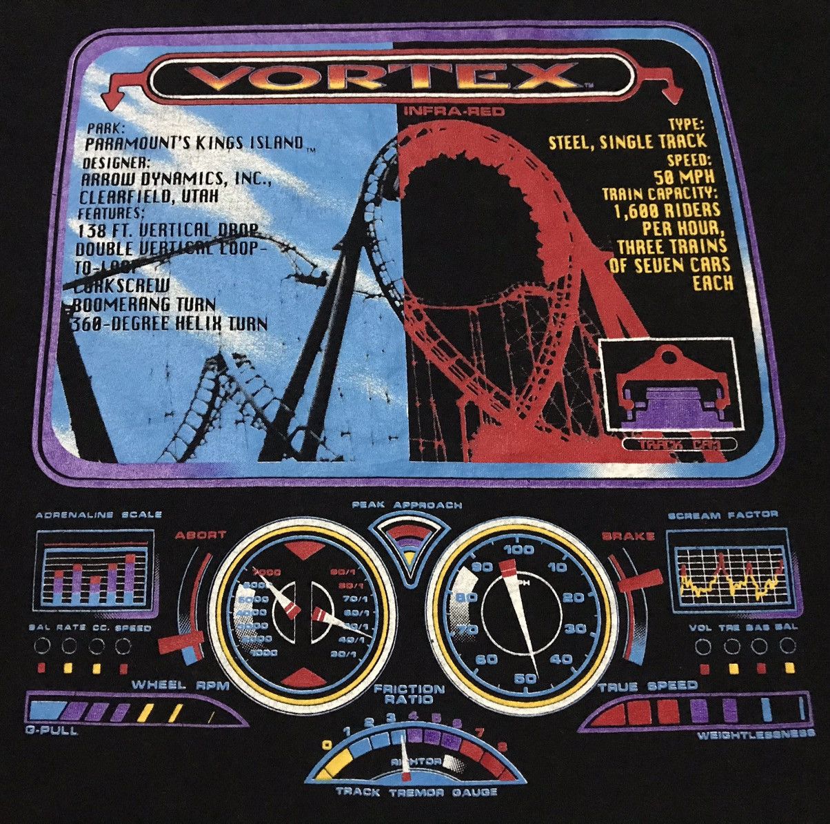 Vintage Vintage Paramount Kings Island Vortex Roller Coaster Tshirt Size US L / EU 52-54 / 3 - 2 Thumbnail