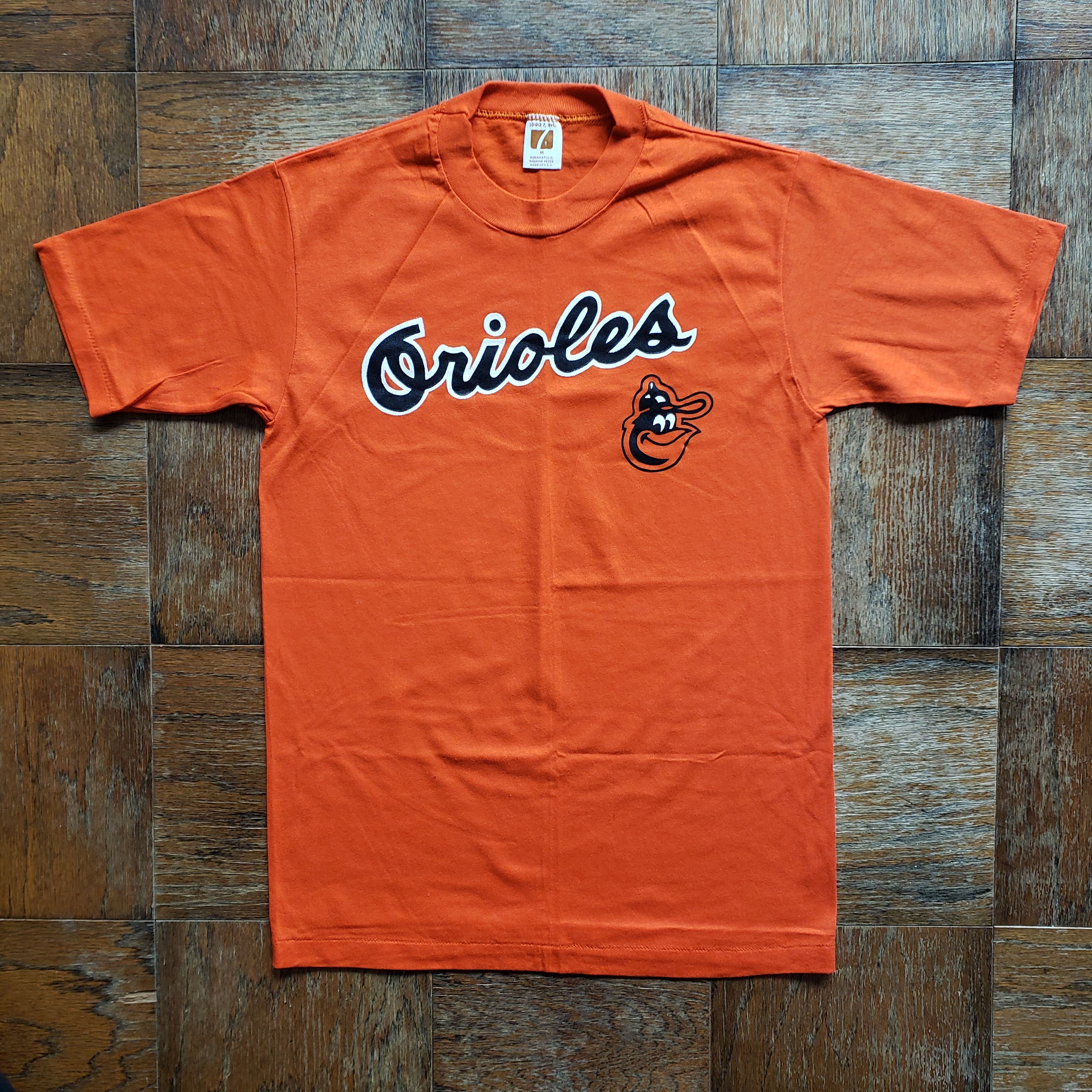 Vintage Logo 7 Baltimore Orioles MLB Orange T Shirt Men Size