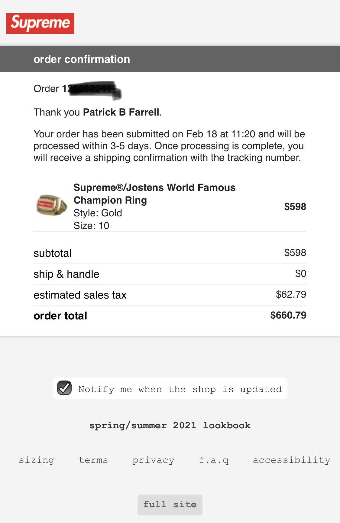 Supreme Supreme x Josten’s Championship Ring Size ONE SIZE - 3 Thumbnail