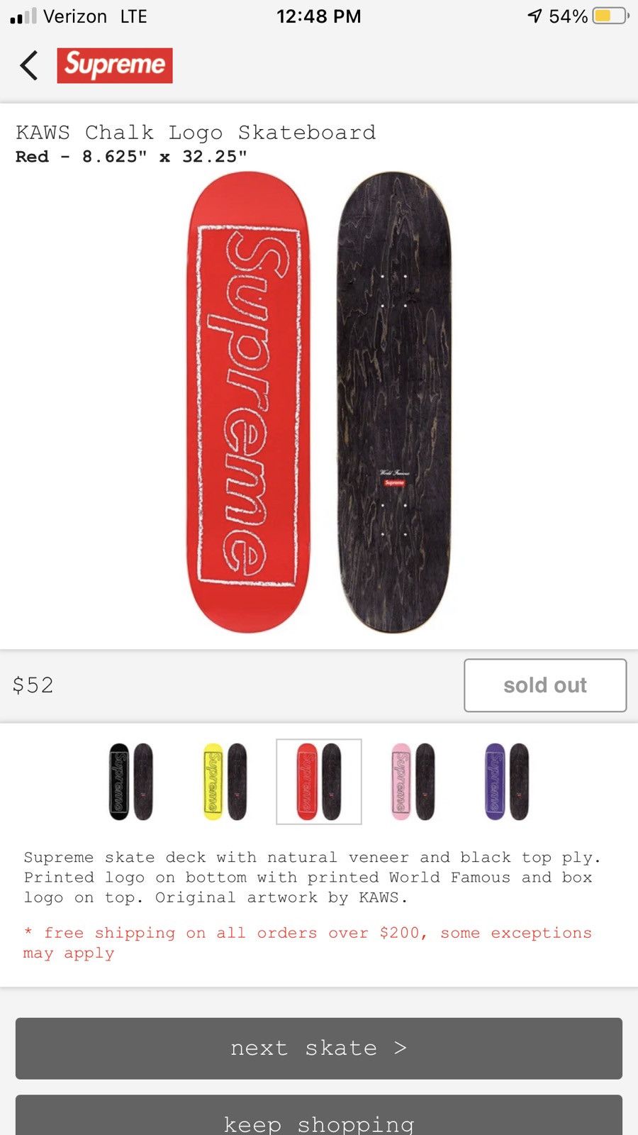 Kaws × Supreme Supreme Kaws Skateboard Skate Deck Chalk Logo Red