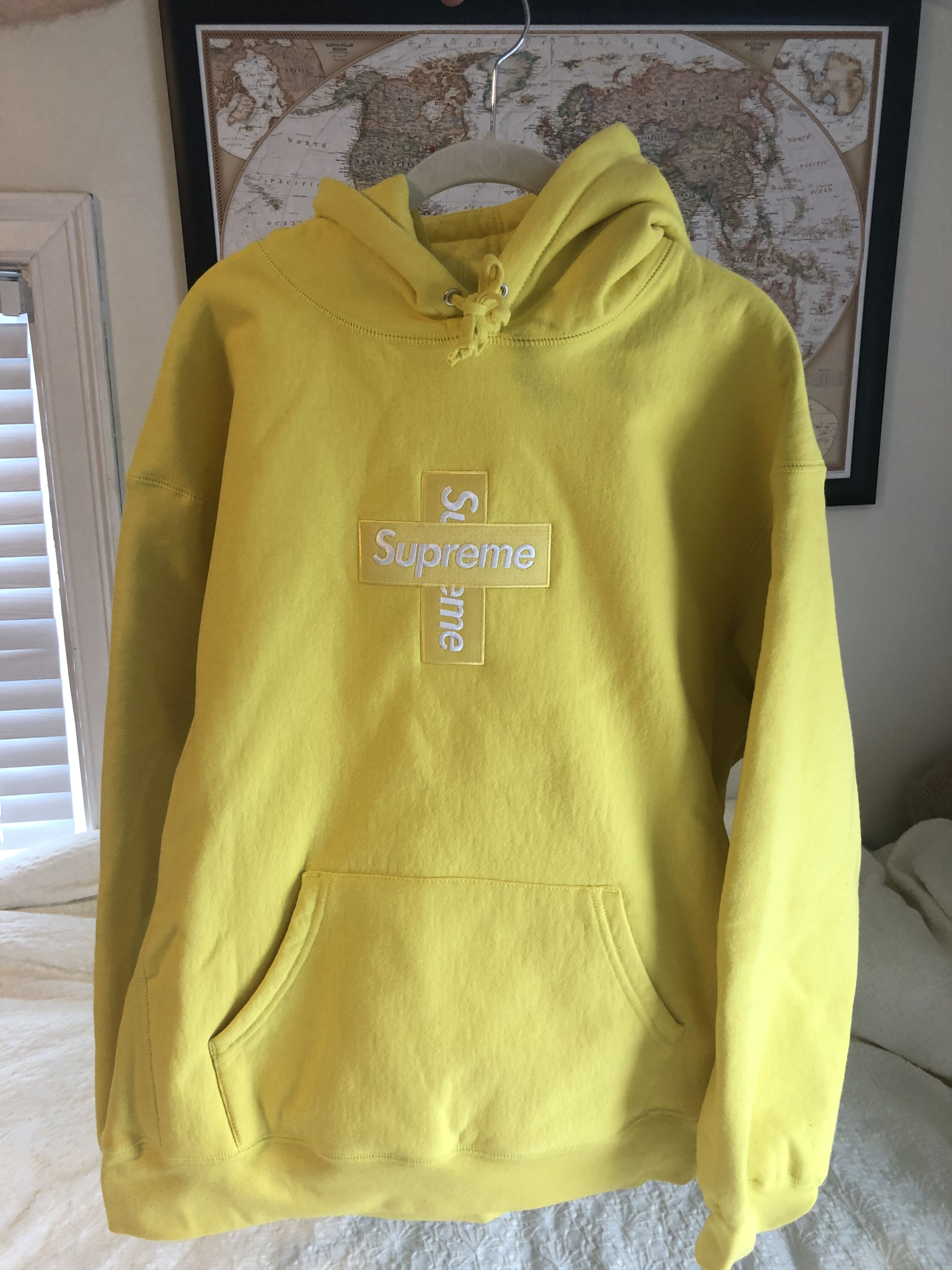 Supreme Supreme Cross Box Logo Hooded Sweatshirt Lemon (USA XL