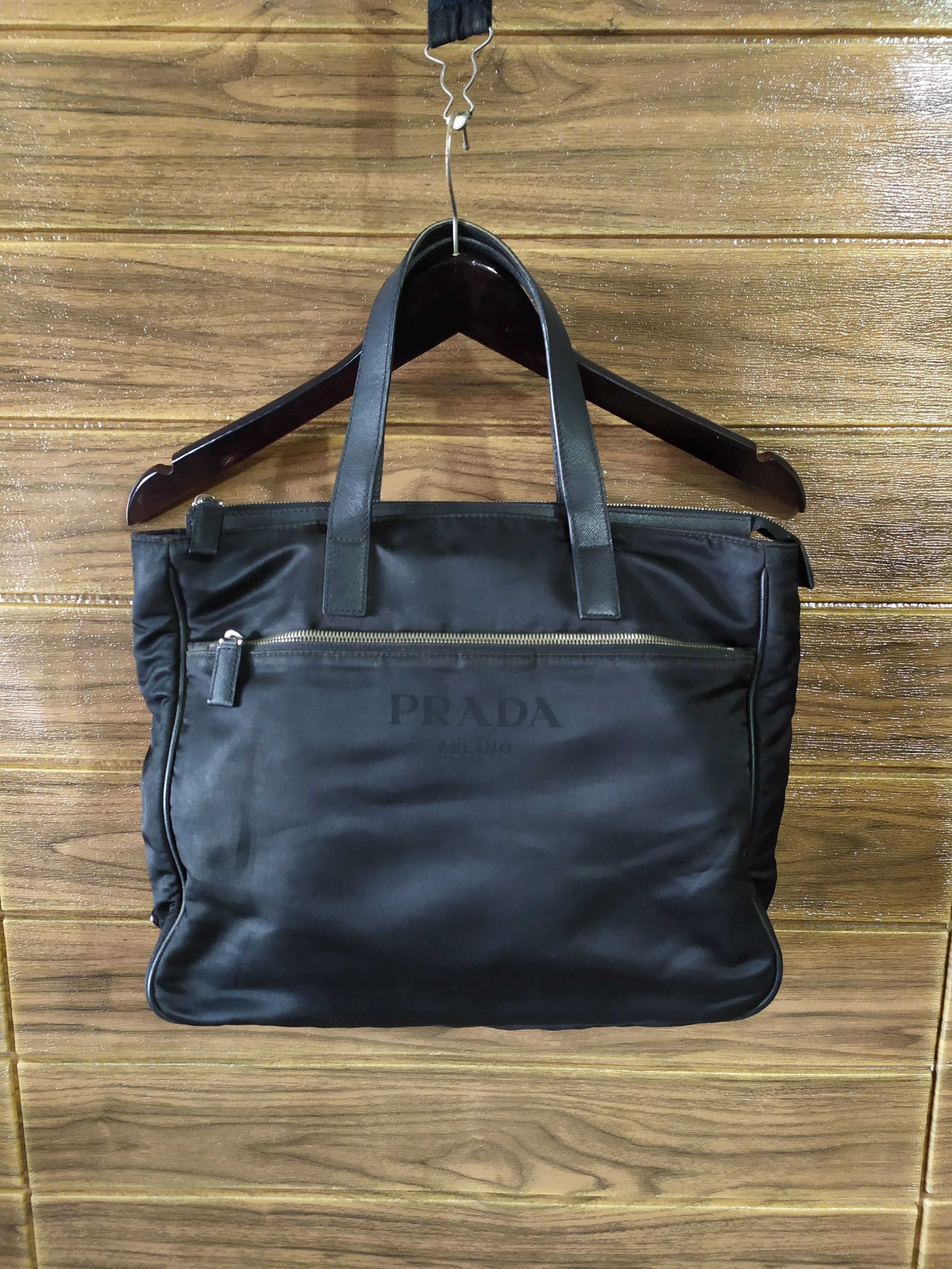image of Prada Totebag Logo Design Nylon in Black, Men's