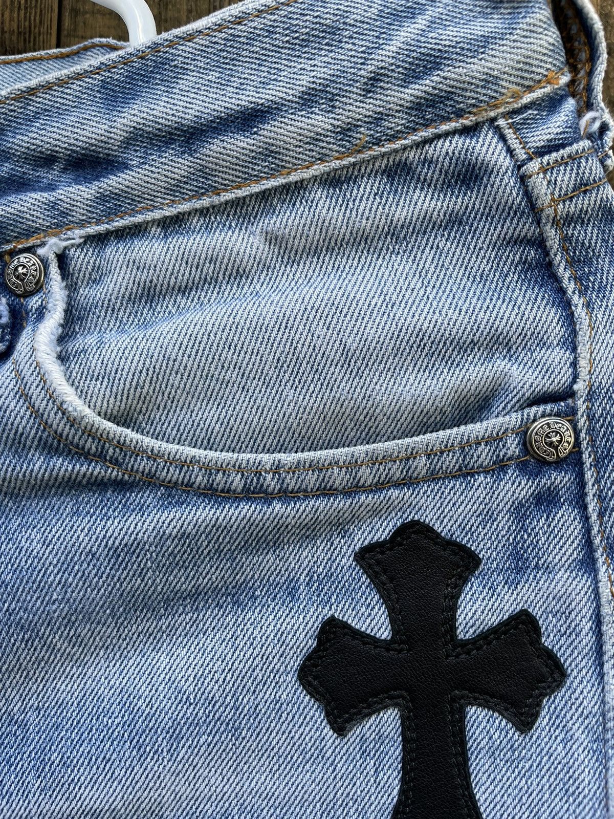 Chrome Hearts Chrome Hearts Levi's Cross Patchwork Denim Washed Blue Size US 28 / EU 44 - 9 Thumbnail