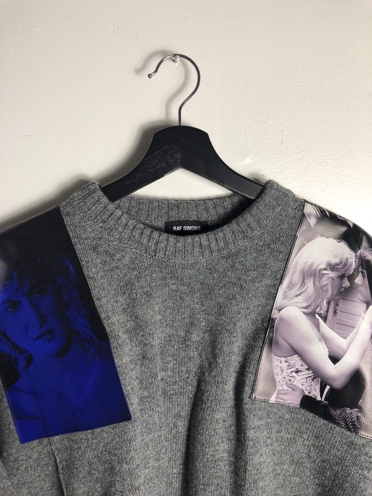 Raf Simons Oversized Blue Velvet Patch Knit Sweater AW19
