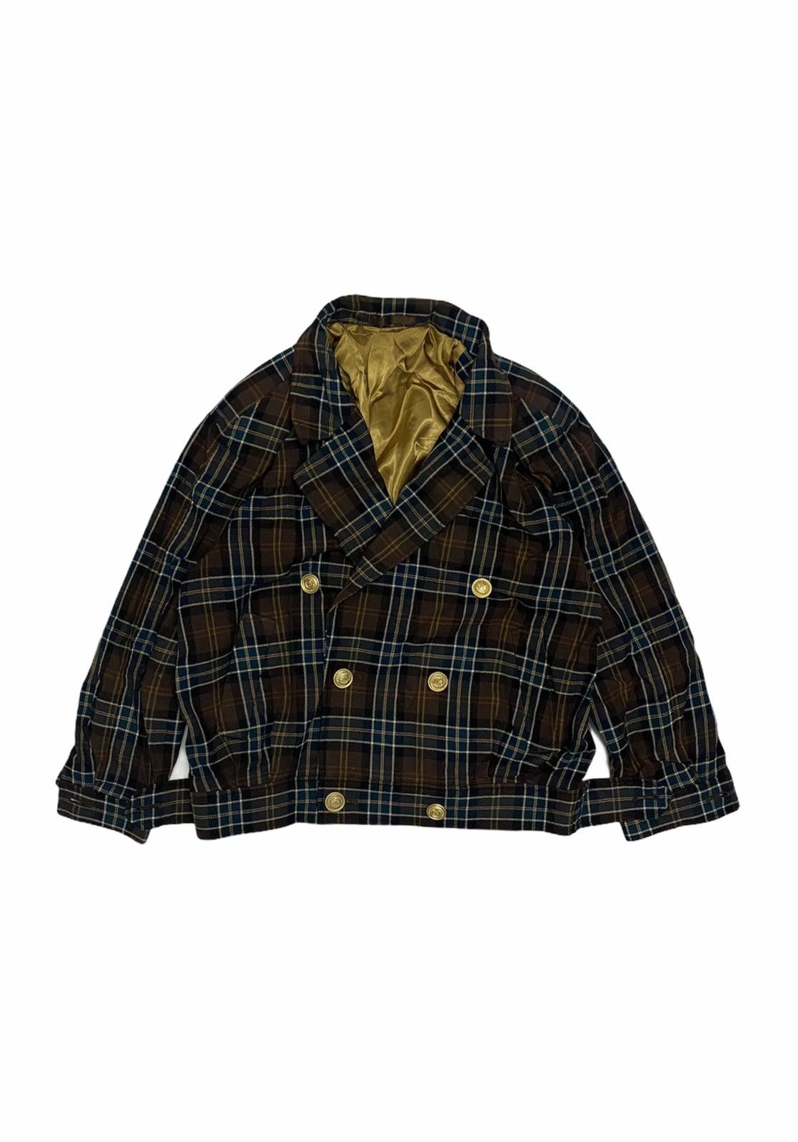Burberry 90's nova check tartan wool Asymmetrical gold button jacket Size US S / EU 44-46 / 1 - 1 Thumbnail