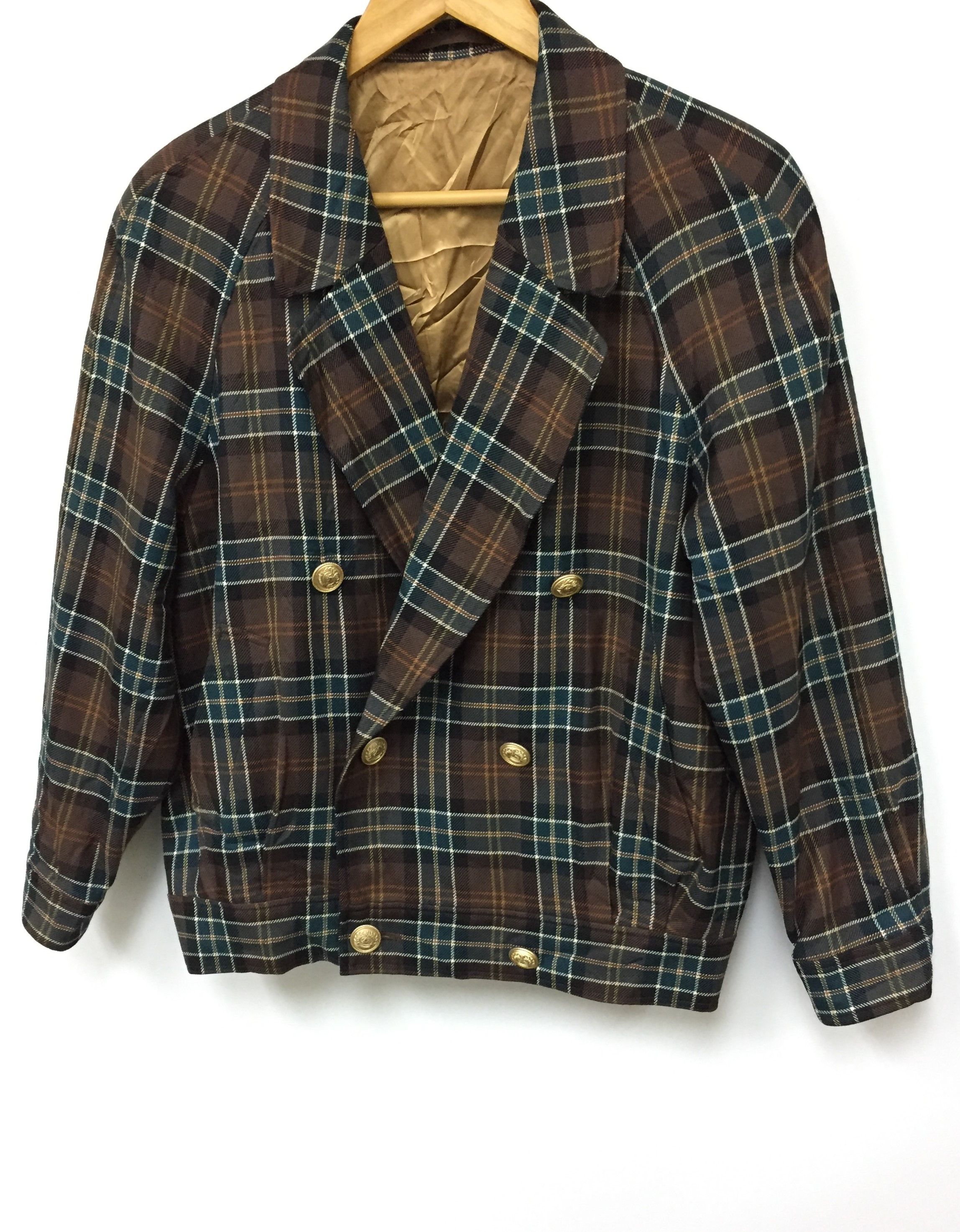 Burberry 90's nova check tartan wool Asymmetrical gold button jacket Size US S / EU 44-46 / 1 - 2 Thumbnail