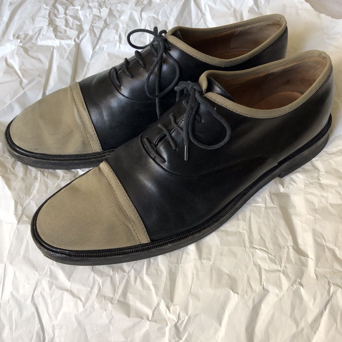 Dries Van Noten black leather and toile shoes size 44