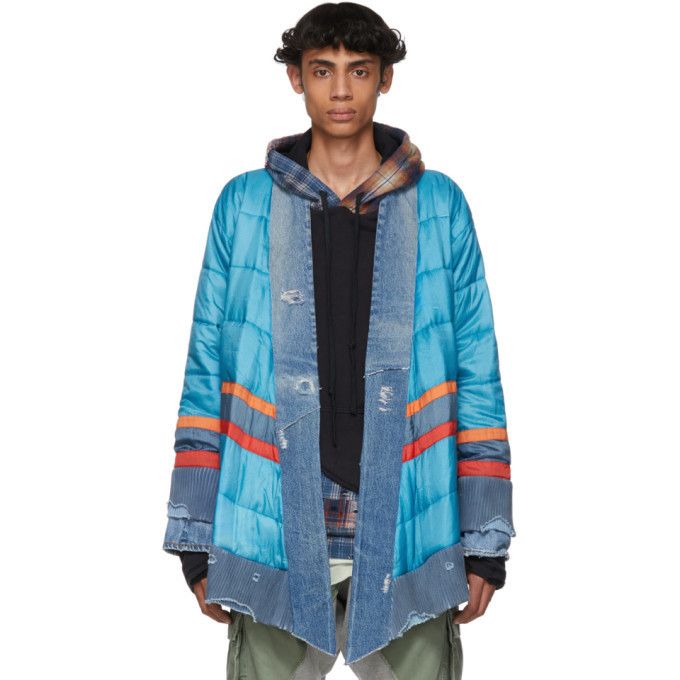 Greg Lauren Greg Lauren Light Blue Denim Puffer Kimono Jacket Size US L / EU 52-54 / 3 - 4 Thumbnail