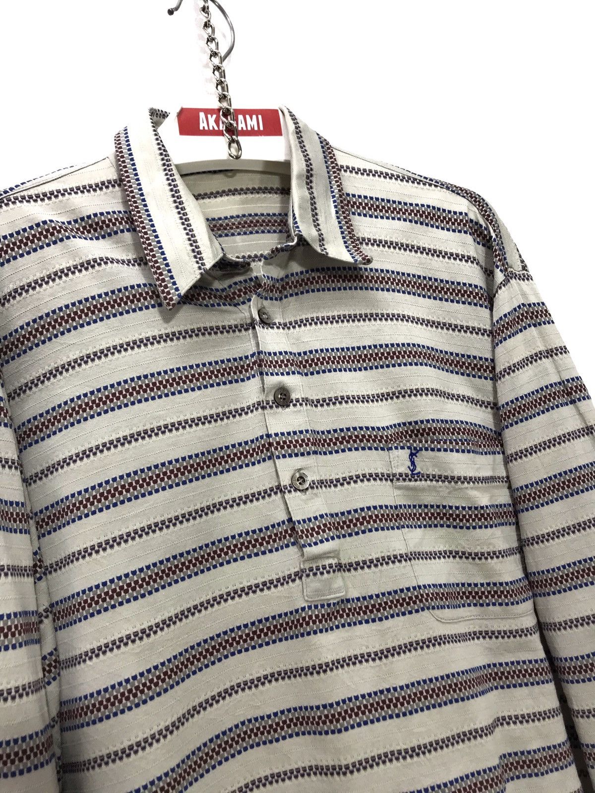 Yves Saint Laurent YSL Vtg 90s Striped Long Sleeve Thin Polo 2🟩7 Size US M / EU 48-50 / 2 - 1 Thumbnail