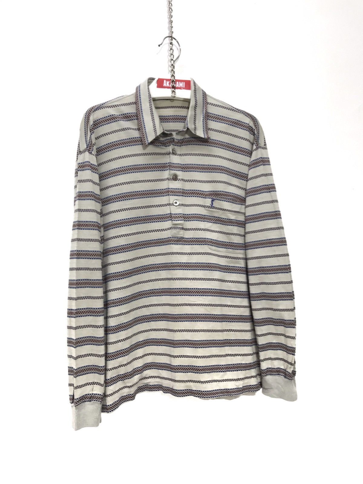 Yves Saint Laurent YSL Vtg 90s Striped Long Sleeve Thin Polo 2🟩7 Size US M / EU 48-50 / 2 - 2 Thumbnail