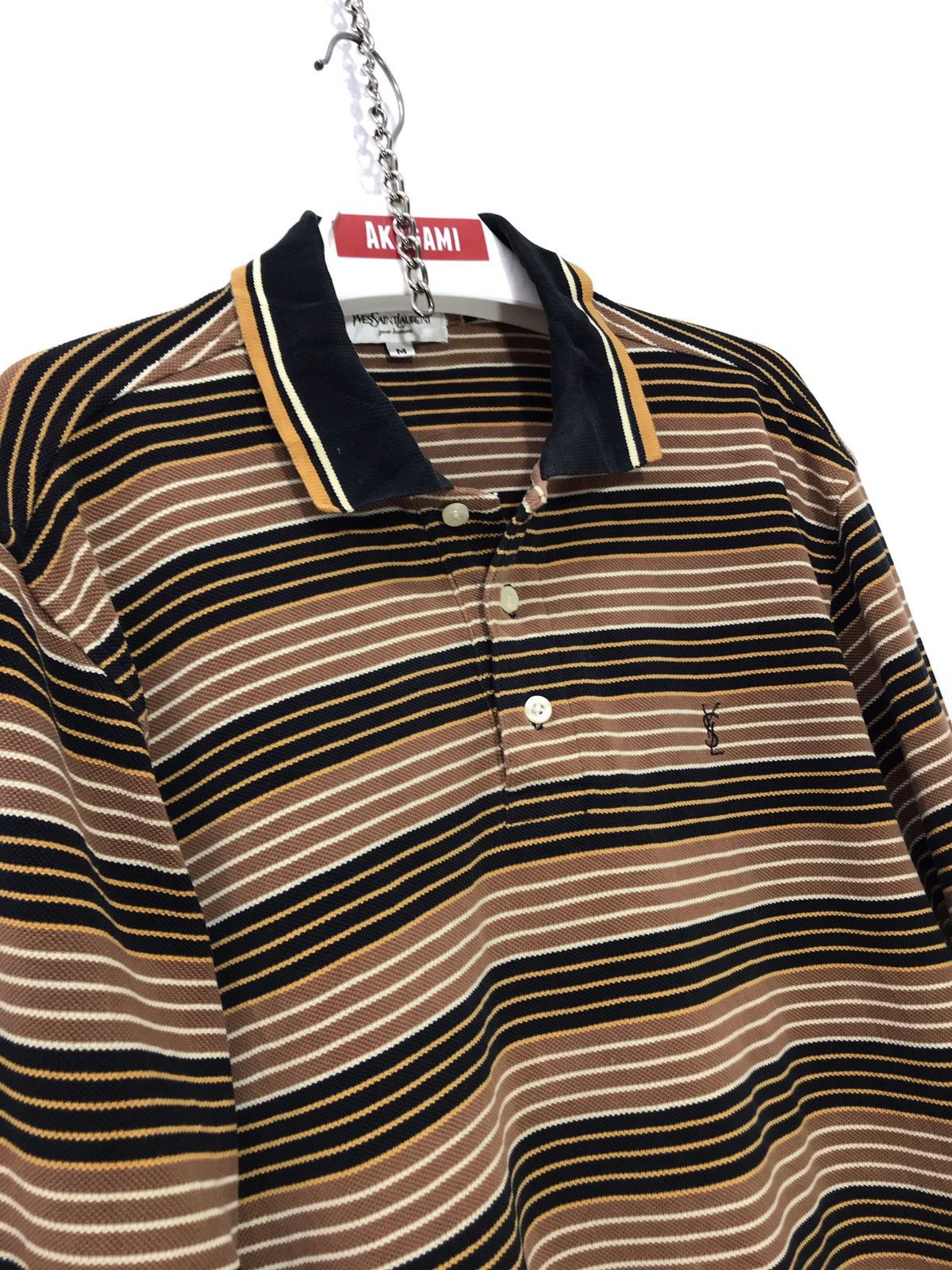 Vintage ✨YSL Vtg 90s Striped Long Sleeve Polo 2🟩7 Size US M / EU 48-50 / 2 - 1 Thumbnail