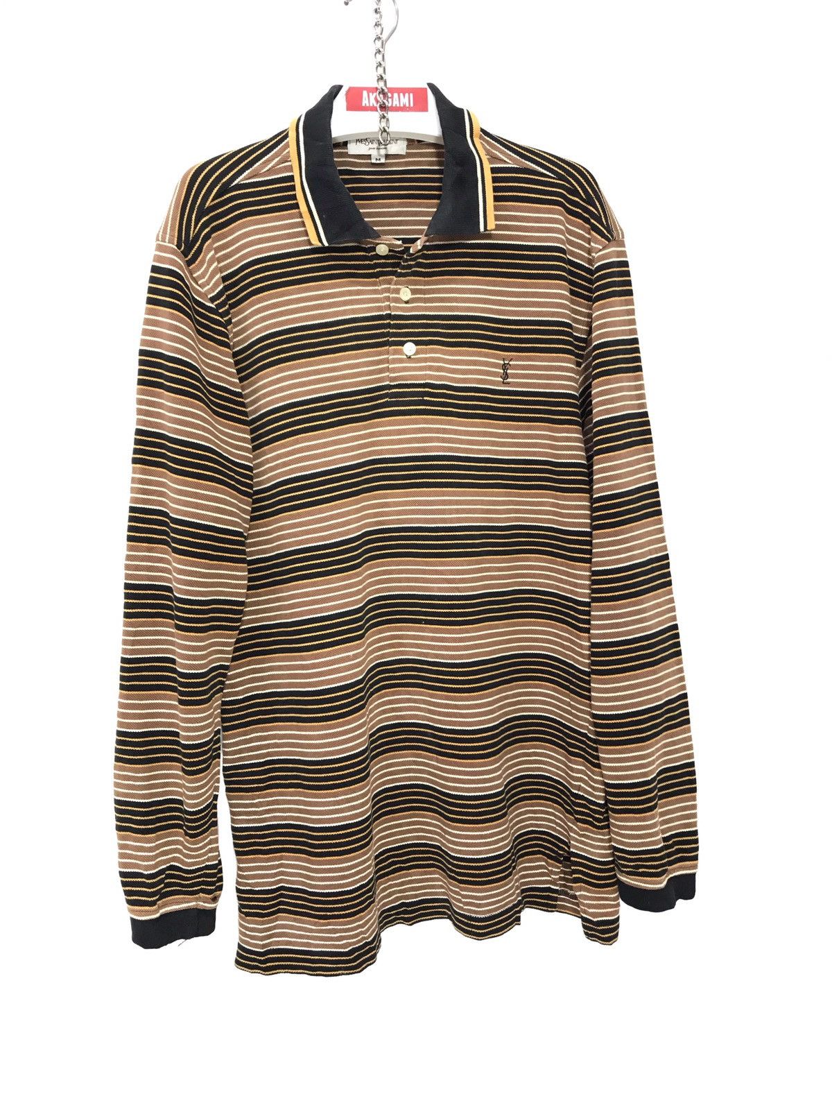 Vintage ✨YSL Vtg 90s Striped Long Sleeve Polo 2🟩7 Size US M / EU 48-50 / 2 - 2 Thumbnail