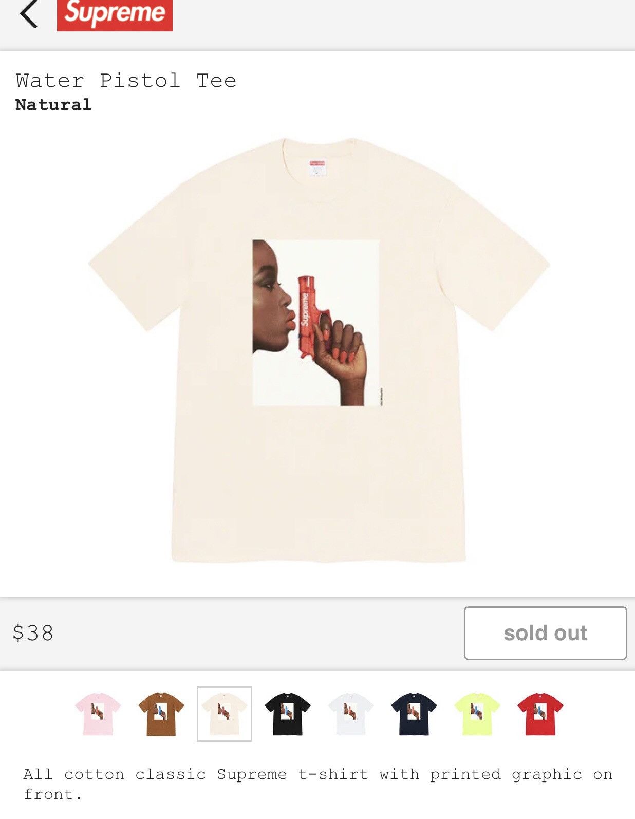 Supreme Supreme Water Pistol Tee Natural SS21 XL | Grailed