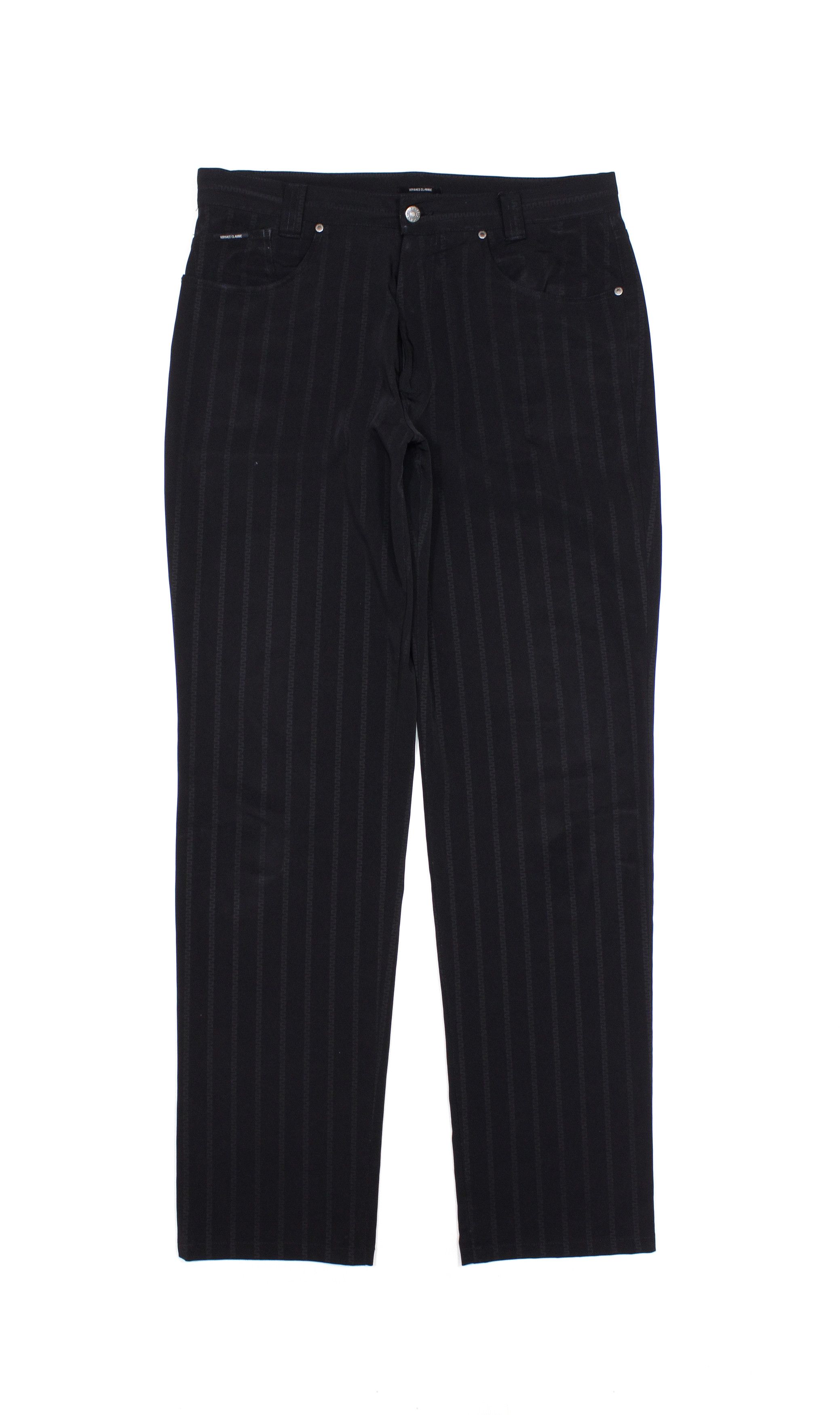 image of Versace x Versace Jeans Couture 00S Chain Monogram Polyester Pants Vintage in Black, Men's (Size 36