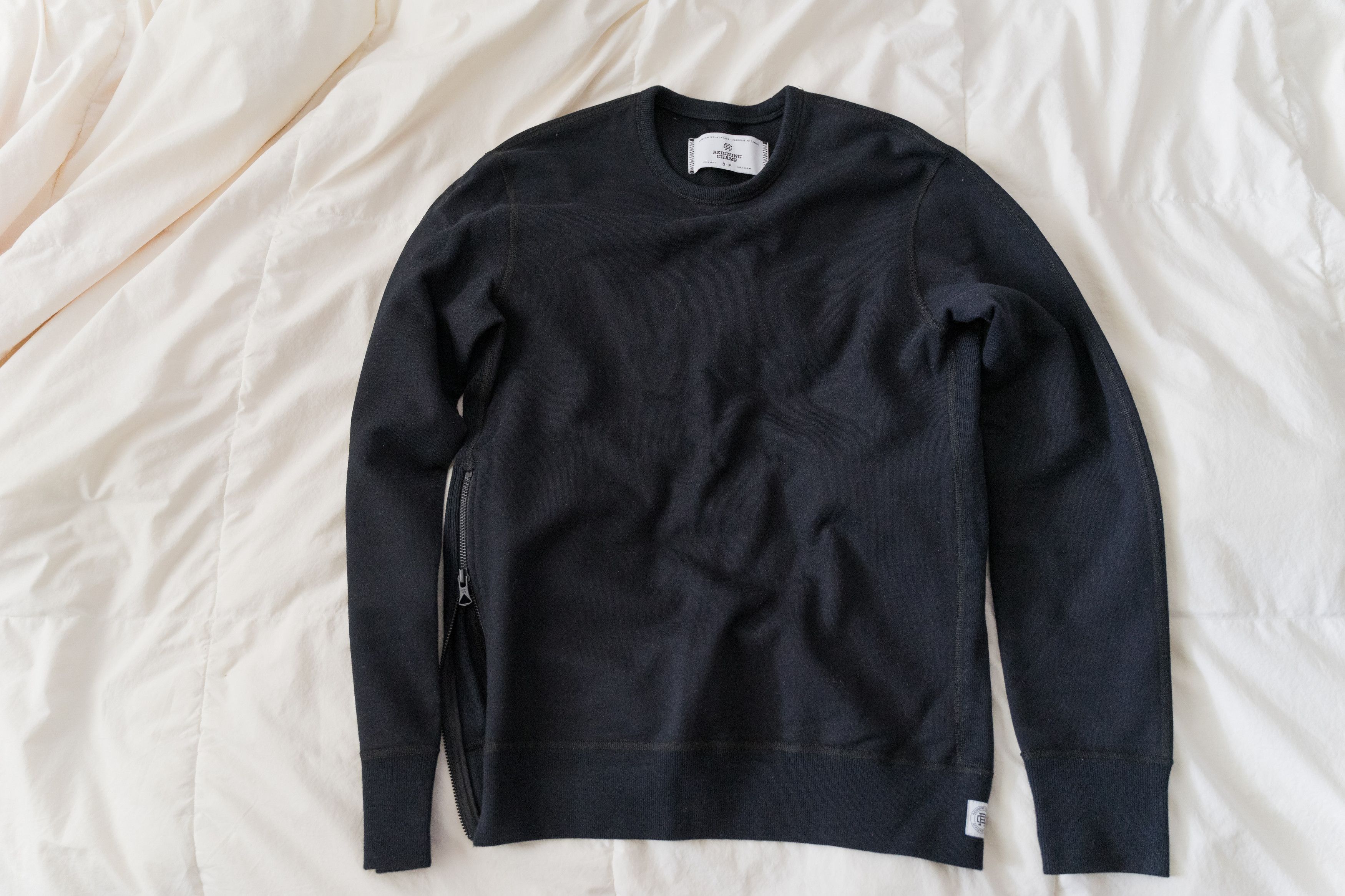 image of Reigning Champ Side Zip Crewneck Black Small, Men's