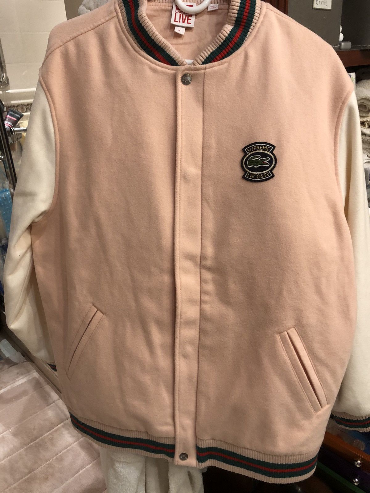 Lacoste × Supreme $368 Supreme Lacoste Varsity Jacket LAST Lacoste × Supreme $368 Supreme Lacoste Varsity Jacket LAST