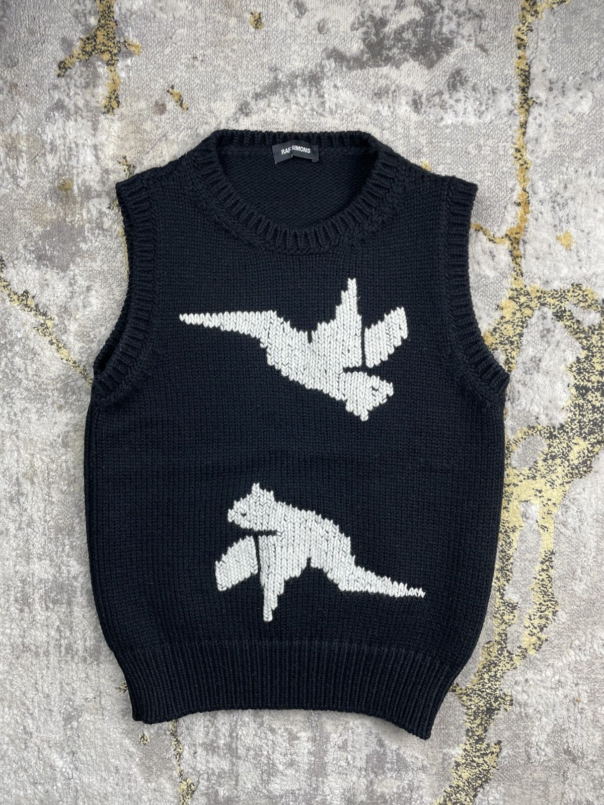 Pre-owned Raf Simons Intarsia Knit Bird Vest - A/w '15 In Black