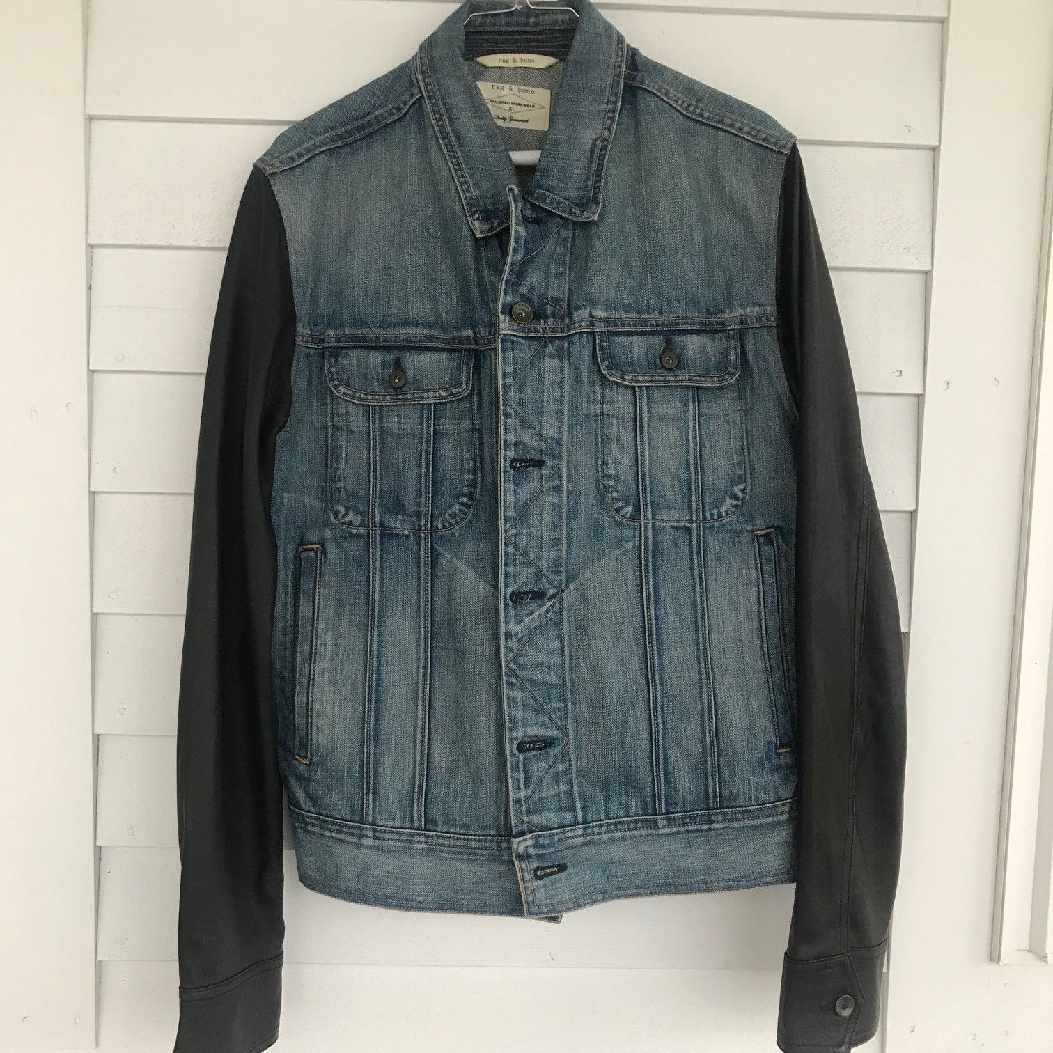 Rag & Bone RAG & BONE Indigo Denim Leather Trucker Jacket XL Size US XL / EU 56 / 4 - 1 Thumbnail