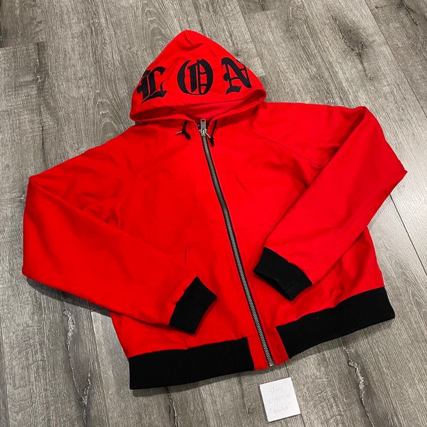 Vlone Vlone Embroidered Zip Up Hooded Canvas Jacket Red Size XL