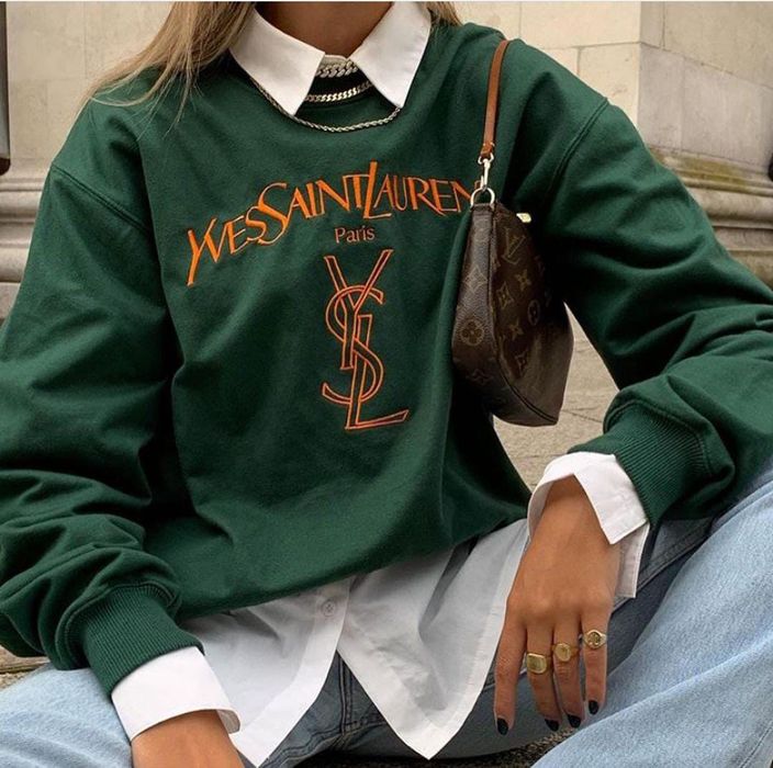 Yves Saint Laurent Vintage YSL Green Sweatshirt Yves Saint Laurent Big Logo  | Grailed