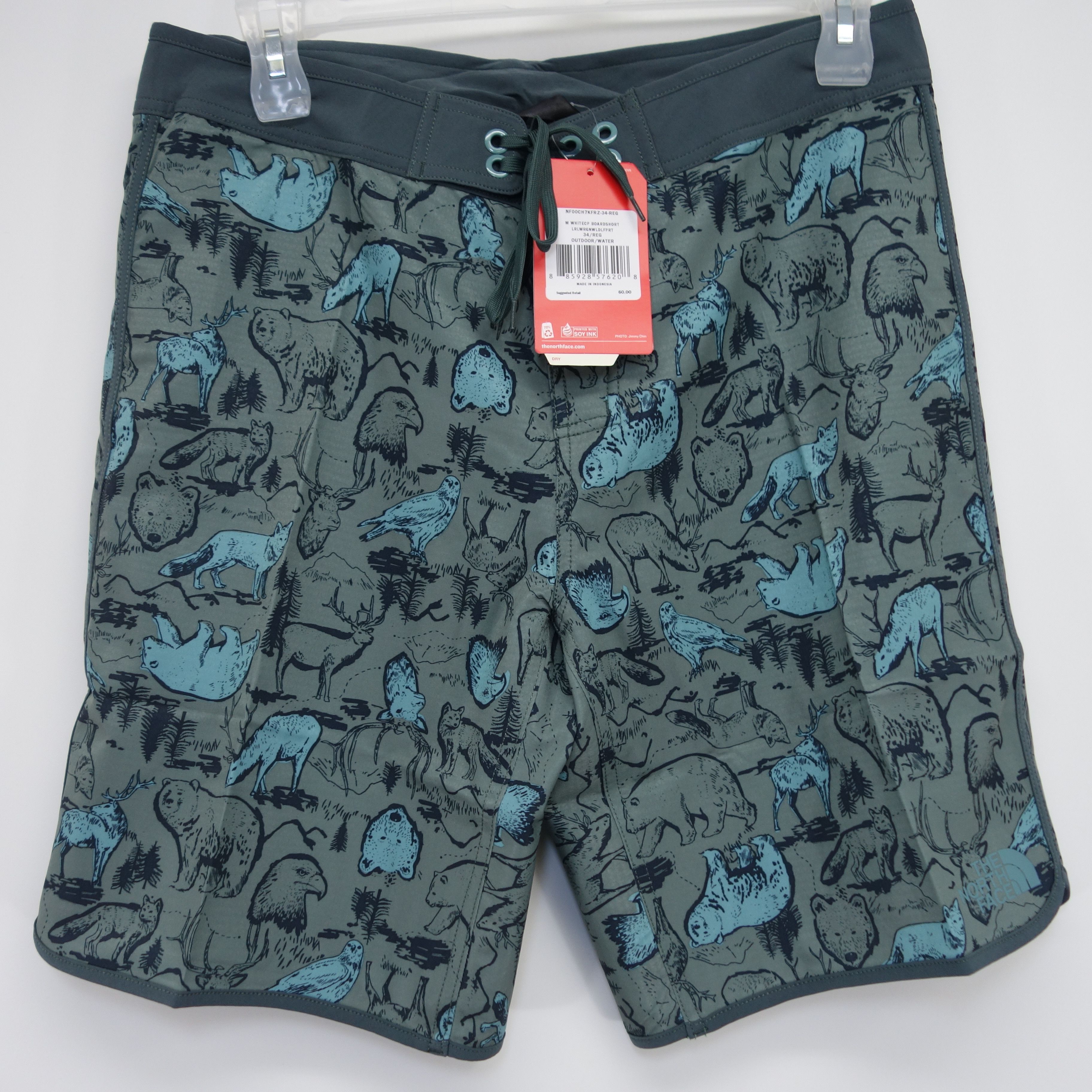 The North Face Green Animals Hiking Outdoors Print Boardshorts Shorts 36 Size US 36 / EU 52 - 6 Thumbnail