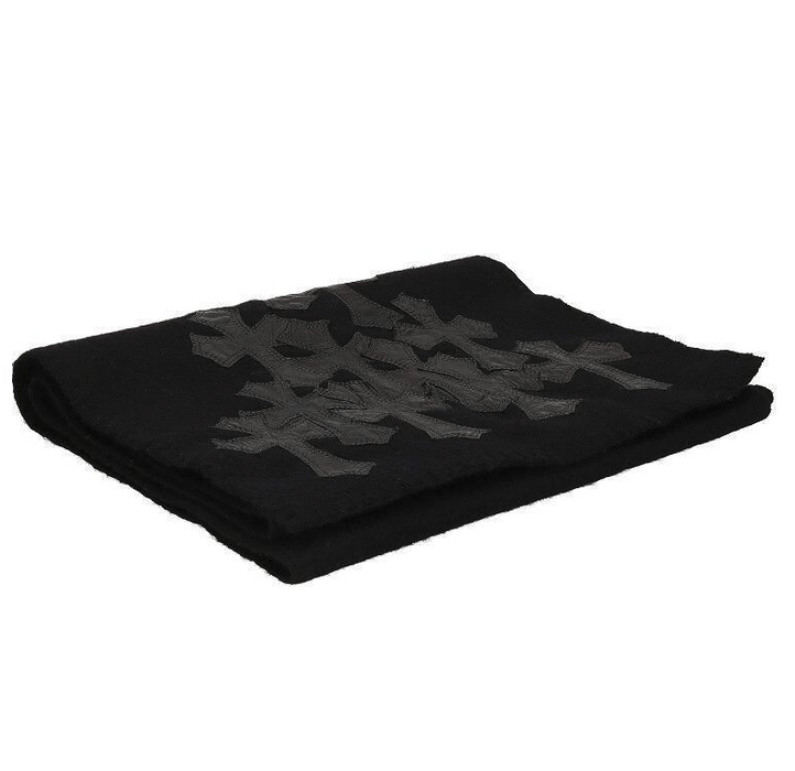 Chrome Hearts Chrome Hearts Black Cashmere Scarf with 11 Cross Patch ...