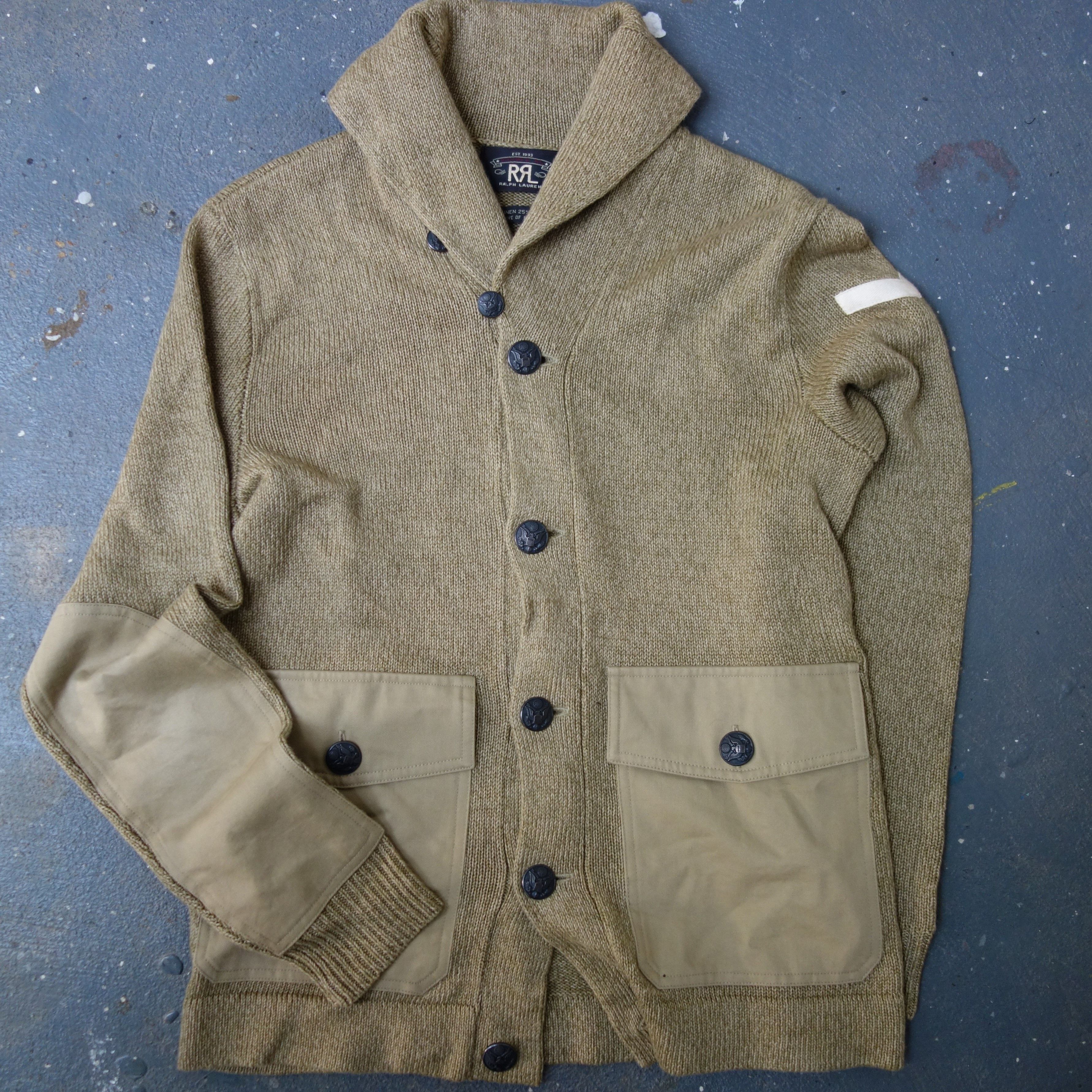 Military rare RRL military wwii inspired linen/cotton Shawl Cardigan ...