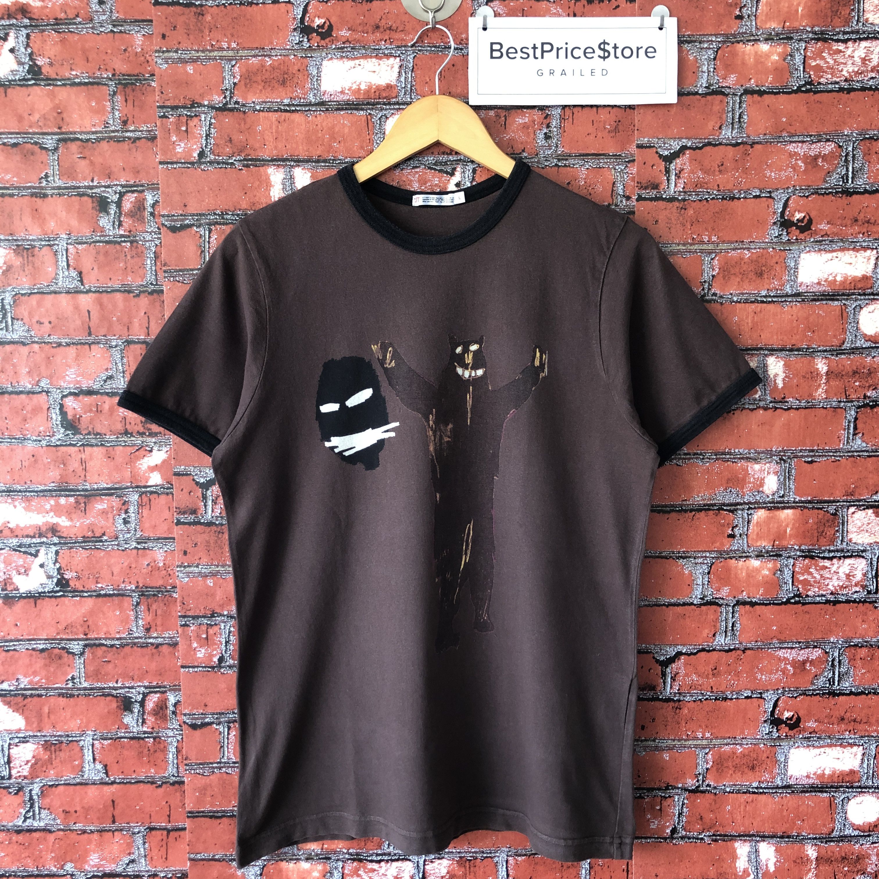 Jean Michel Basquiat Pop Art Uniqlo Brown Ringer Tee Shirt