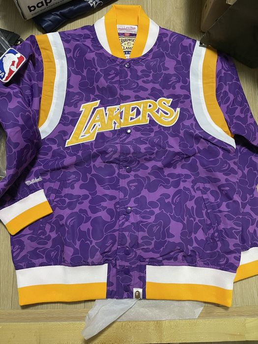 Bape Bape Mitchell ness lakers warm up jacket Grailed