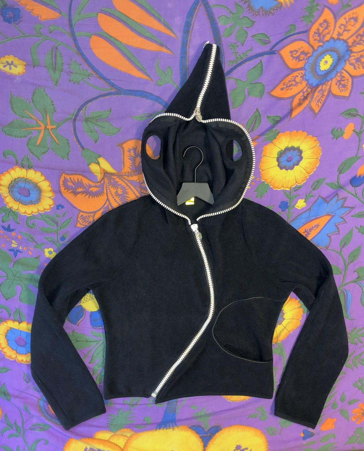 Cyberdog asymmetrical zip gimp eye hoodie